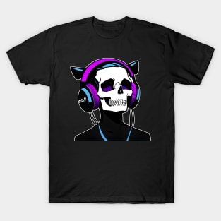 Skull with Headphones Violet and Light Blue| Listening Music T-Shirt